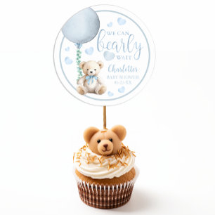 Teddybeer We kunnen bijna wachten Blauw Baby showe Ronde Sticker