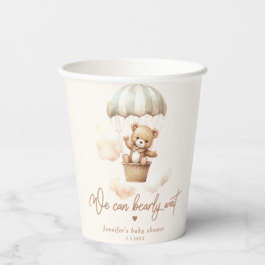 Teddybeer we kunnen het baby shower nog nauwelijks papieren bekers (Achterkant)