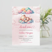 Teddybeer we zijn op wolk negen meisje baby shower kaart (Staand voorkant)