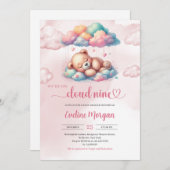Teddybeer we zijn op wolk negen meisje baby shower kaart (Voorkant / Achterkant)