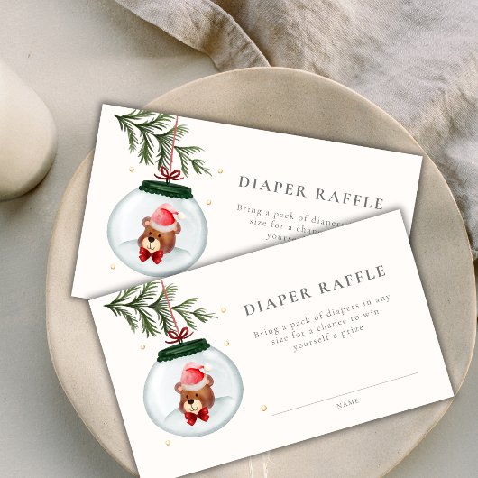 Teddybeer Winter Baby shower Luier Raffle Informatiekaartje