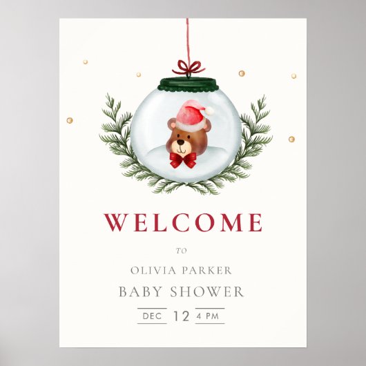 Teddybeer winterkrans Baby shower welkomstbord Poster (Voorkant)