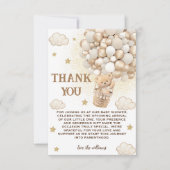 Teddybeer Wit Gouden Ballonnen Baby shower Bedankkaart (Voorkant)