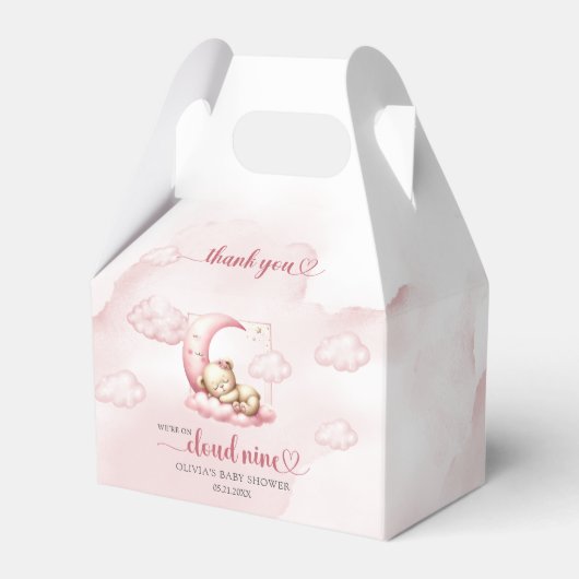 Teddybeer wolk negen roze meisje baby shower bedankdoosjes (Achterkant)
