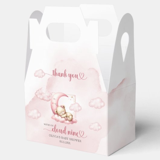 Teddybeer wolk negen roze meisje baby shower bedankdoosjes (Geopend)
