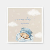Teddybeer & wolken Lichtbruin Blauw Baby Douche Servet (Voorkant)