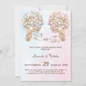 Teddybeer Zachte Roze & Blauwe Ballonnen Geslacht  Kaart (Voorkant)