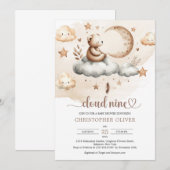 Teddybeer zit op een wolk neutrale kleuren kaart (Voorkant / Achterkant)