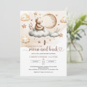 Teddybeer zit op een wolk neutrale kleuren kaart (Staand voorkant)