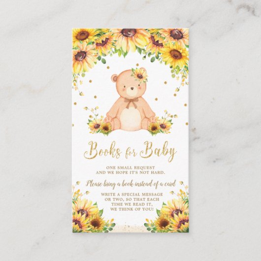 Teddybeer Zonnebloem Baby shower Breng een Boek Informatiekaartje (Voorkant)