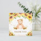 Teddybeer Zonnebloem Bloemen Baby shower Verjaarda Bedankkaart (Staand voorkant)