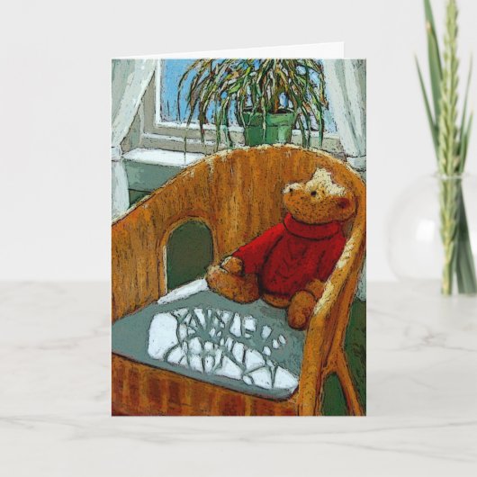 Teddybeer: Zonnig Venster: Kunst: Nieuw Baby Kaart (Voorkant)
