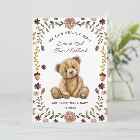 Teddybeer zwangerschap geslachtsneutraal aankondiging (Staand voorkant)