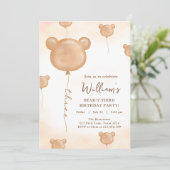 Teddybeerballon Beary derde verjaardagsfeestje Kaart (Staand voorkant)