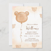 Teddybeerballon Beary Eerste Verjaardagsfeestje Kaart (Voorkant)