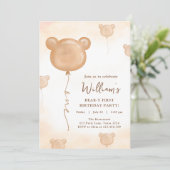 Teddybeerballon Beary Eerste Verjaardagsfeestje Kaart (Staand voorkant)