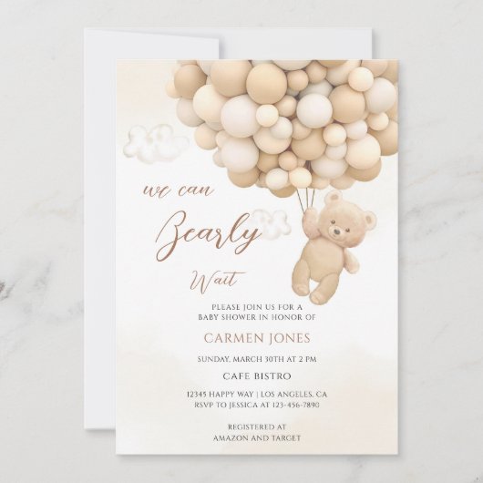 Teddybeerballonnen Baby Shower Kaart (Voorkant)