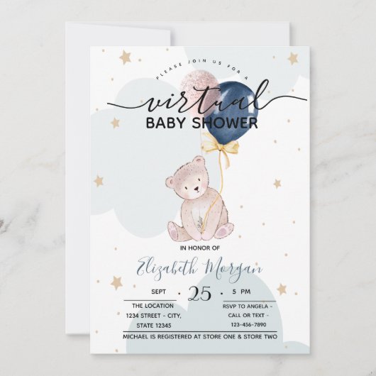 Teddybeerballonnen Baby Shower Kaart (Voorkant)