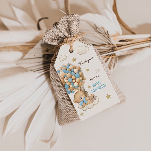 Teddybeerballonnen Blauwe Baby Shower Bedankt  Cadeaulabel