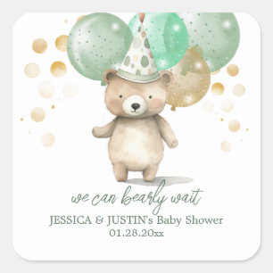 Teddybeerballonnen Groen Goud Baby Shower Vierkante Sticker