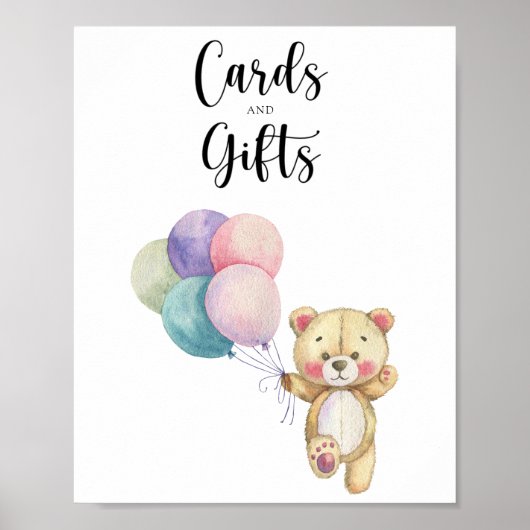 Teddybeerballonnen - kaarten en geschenken baby sh poster (Voorkant)
