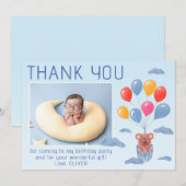 Teddybeerballonnen Kinderen Foto Verjaardag Bedankkaart (Voorkant / Achterkant)