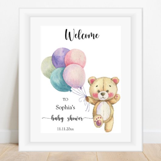 Teddybeerballonnen - Welkom baby shower Poster