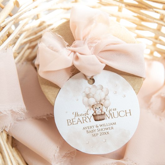 Teddybeerballonneutraal Baby shower Bedankjes Labels