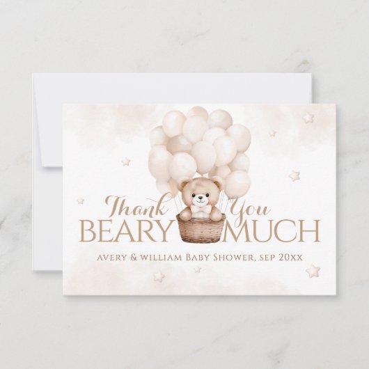 Teddybeerballonneutraal Baby shower Bedankkaart (Voorkant)