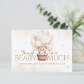 Teddybeerballonneutraal Baby shower Bedankkaart (Staand voorkant)