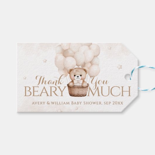 Teddybeerballonneutraal Baby shower Cadeaulabel (Voorkant (Horizontaal))