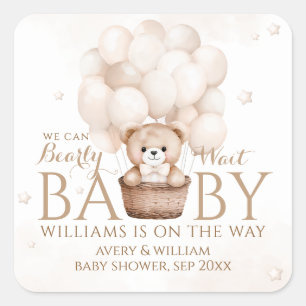 Teddybeerballonneutraal Baby shower Vierkante Sticker