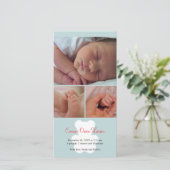 teddybeerblauw montage baby geboorteaankondiging aankondiging (Staand voorkant)