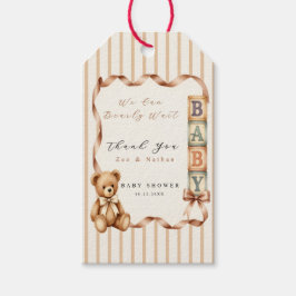 Teddybeerblokken We Can Bearly Wait Favor-tag Cadeaulabel