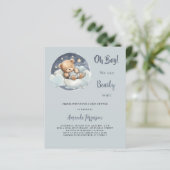 Teddybeerjongen cloud budget baby shower uitnodigi (Staand voorkant)
