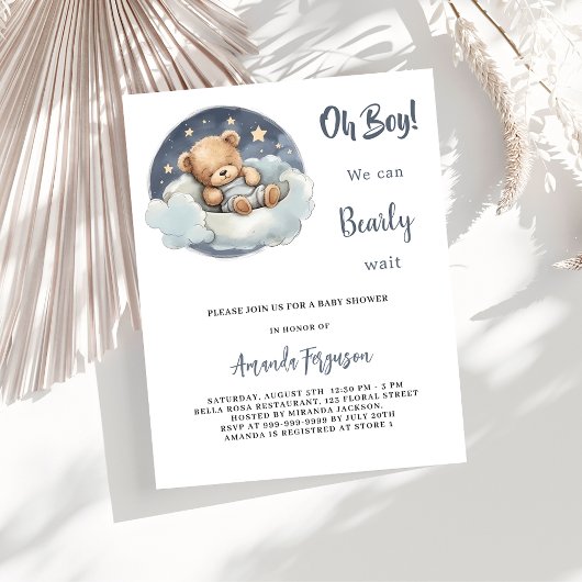 Teddybeerjongen cloud budget baby shower uitnodigi