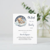 Teddybeerjongen cloud budget baby shower uitnodigi (Staand voorkant)