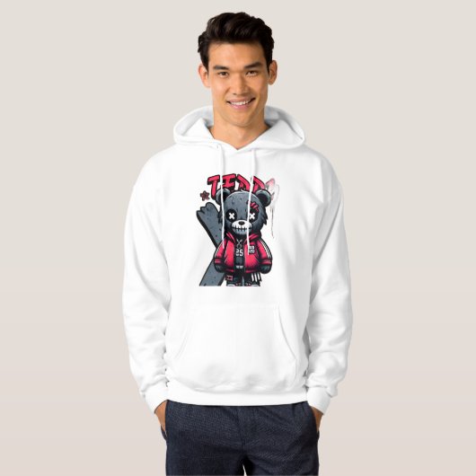 Teddybeerprint hoodie in graffiti stijl (Voorkant volledig)