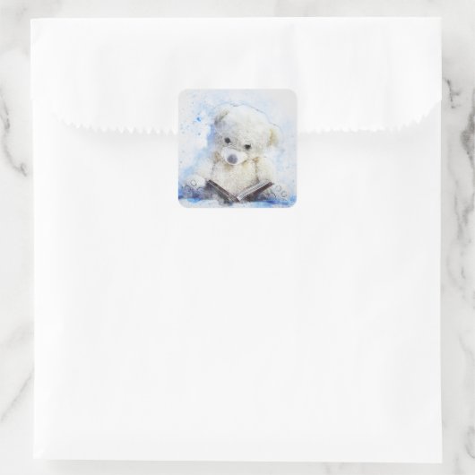 teddybendeltje vierkante sticker (Tas)