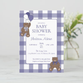 Teddyberen Baby Meisje Paarse en Witte Baby Shower Kaart