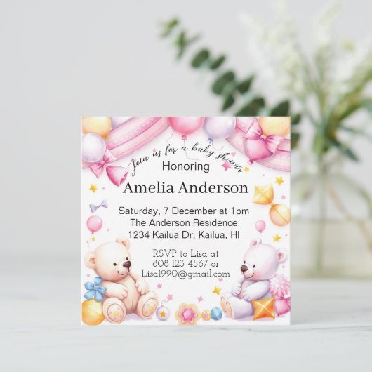 Teddyberen baby shower unisex uitnodiging (Staand voorkant)