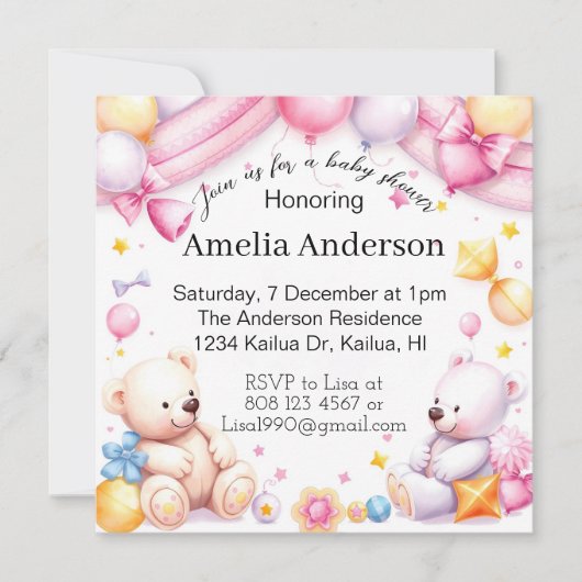 Teddyberen baby shower unisex uitnodiging (Voorkant)