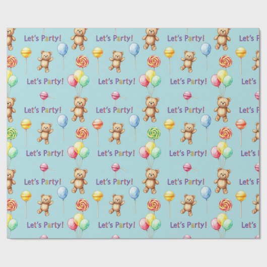 Teddyberen, ballonnen en snoepjes van Natasha Us Cadeaupapier (Vlak)