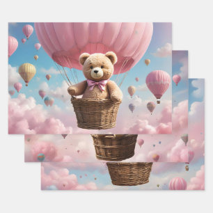 Teddyberen en luchtballonnen inpakpapier vel