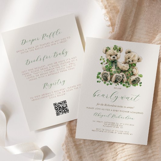 Teddyberen Groene Klimop Tweeling QR Code Babyfees Kaart