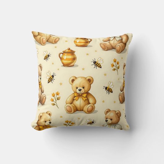 Teddyberen Honingbijen Nursery Patroon Kussen (Voorkant)