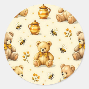 Teddyberen Honingbijen Nursery Patroon Ronde Sticker