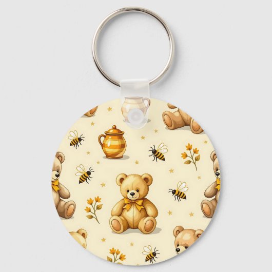 Teddyberen Honingbijen Nursery Patroon Sleutelhanger (Voorkant)