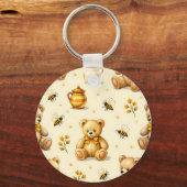 Teddyberen Honingbijen Nursery Patroon Sleutelhanger (Voorkant)