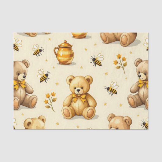 Teddyberen Honingbijen Nursery Patroon Tissuepapier (Voorkant)